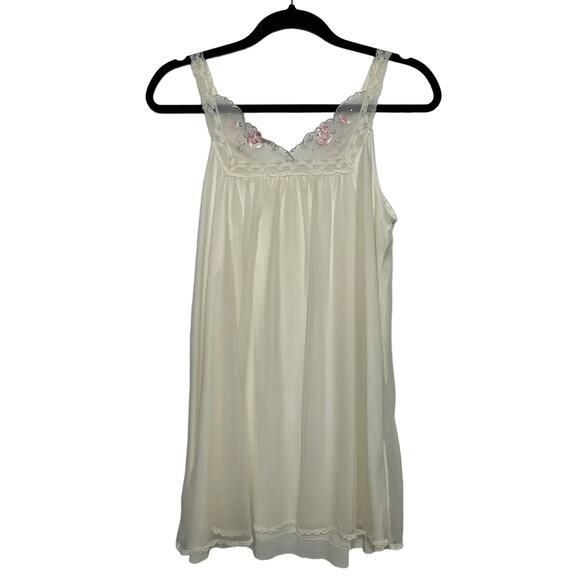Vtg Miss Elaine Nightgown Slip Embroidered Floral Fairy Bride Honeymoon White M - Picture 1 of 10